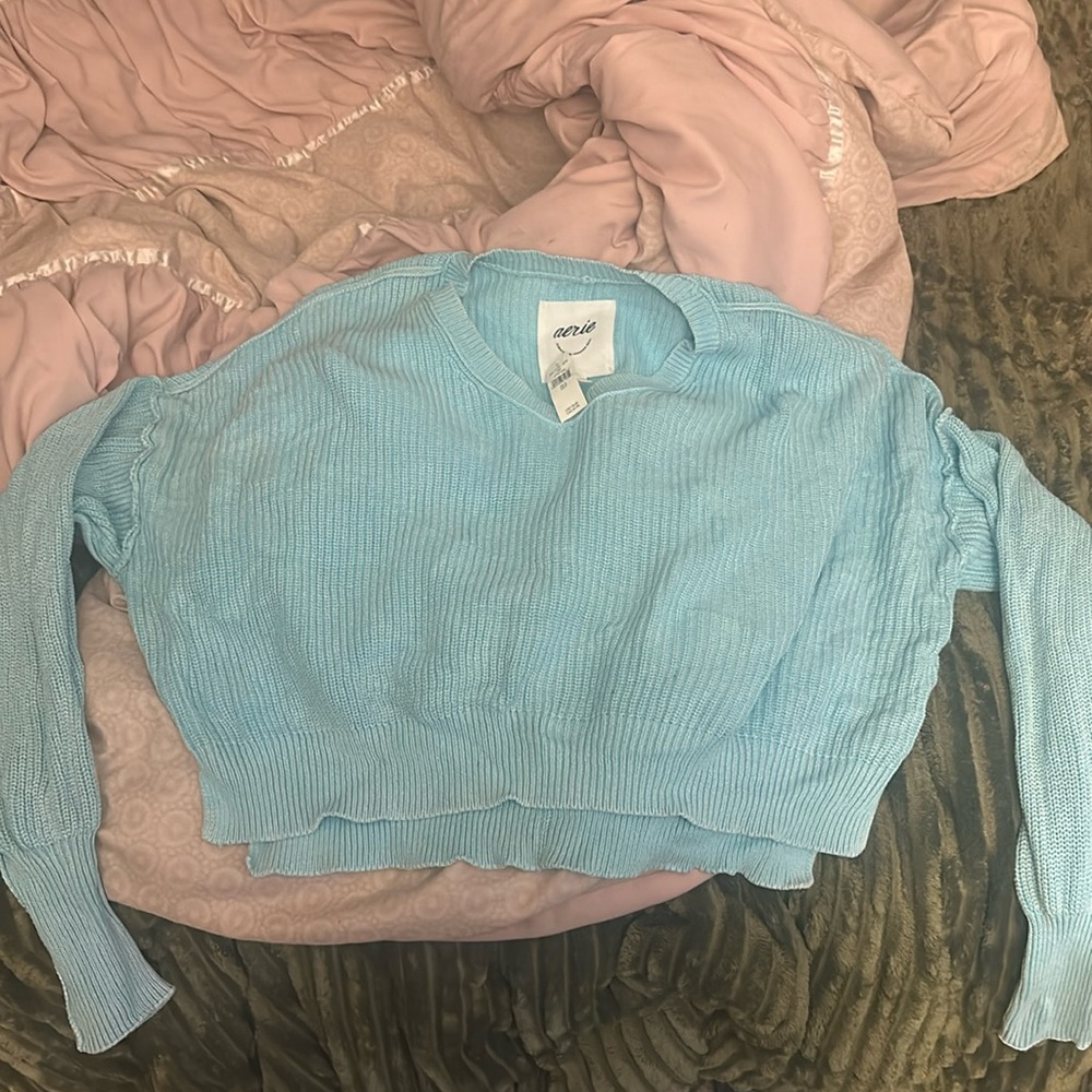 Aerie // sky blue bubble crop sweater